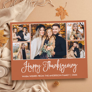 Roligt Calligraphy Terracotta 5 Photo Thanksgiving Vykort