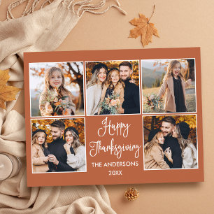 Roligt Calligraphy Terracotta 5 Photo Thanksgiving Vykort