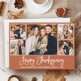 Roligt Calligraphy Terracotta 5 Photos Thanksgivin Julkort