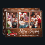Roligt Calligraphy Wood jul Red Lastbil 3 Photo Julkort<br><div class="desc">Modern Roligt Calligraphy Script 3 Photo Family Photo Collage God jul Card - Watercolor Vintage Red Lastbil med Julgran - Rustic Land Wood med Snöflingor Back</div>