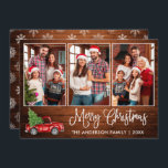 Roligt Calligraphy Wood jul Red Lastbil 3 Photo Julkort<br><div class="desc">Modern Roligt Calligraphy Script 3 Photo Family Photo Collage God jul Card - Watercolor Vintage Red Lastbil med Julgran - Rustic Land Wood med Snöflingor Back</div>