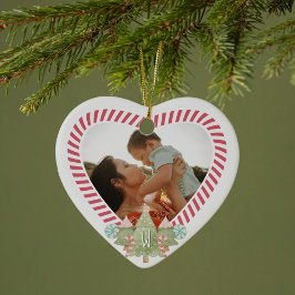 Roligt Candy cane Heart Photo Ram Monogram Keepsak Julgransprydnad Keramik