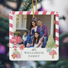 Roligt Candy cane Helgdag-familjfoto Julgransprydnad Keramik