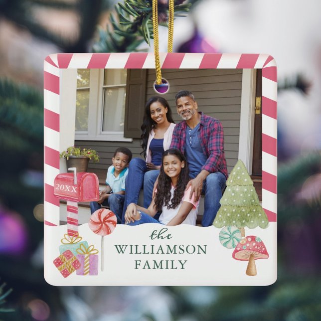 Roligt Candy cane Helgdag-familjfoto Julgransprydnad Keramik (Skapare uppladdad)