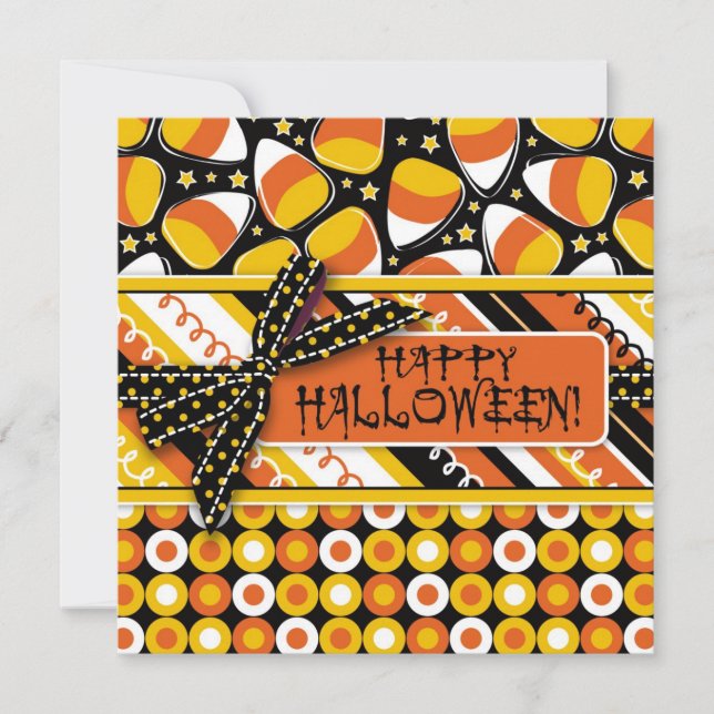 Roligt Candy corn Halloween färger Inbjudningar (Framsida)