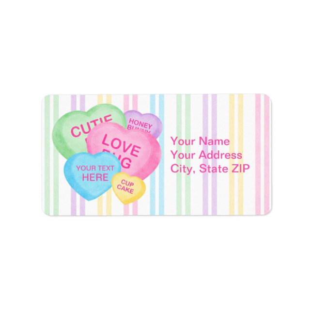 Roligt Candy Hearts Adressetikett (Framsidan)