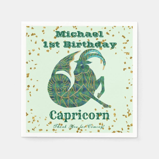 Roligt Capricorn First Birthday & Guld Confetti Pappersservett (Framsidan)