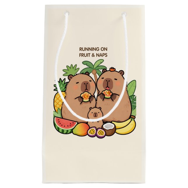 Roligt Capybara-inslagspapper – Frukt & Tupplur (Framsidan)