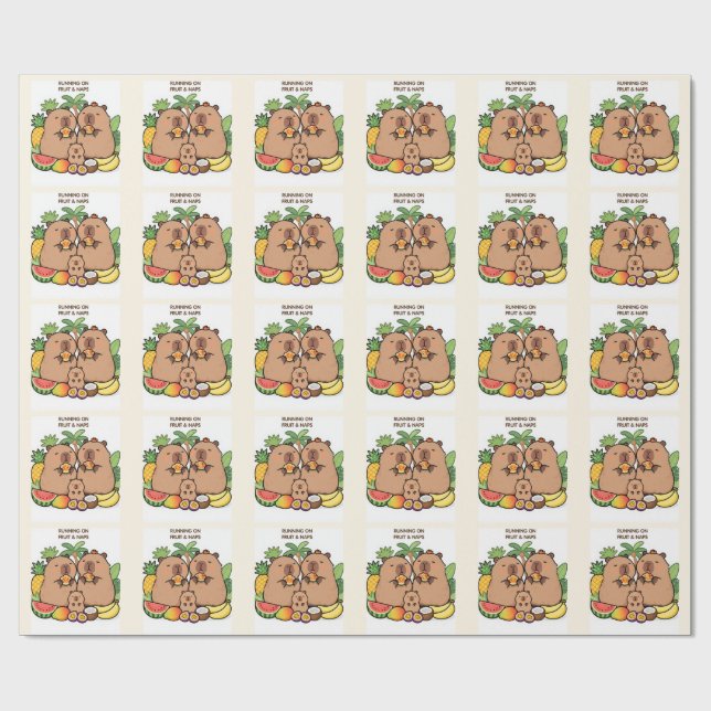 Roligt Capybara-inslagspapper – Frukt & Tupplur Presentpapper (Platt)