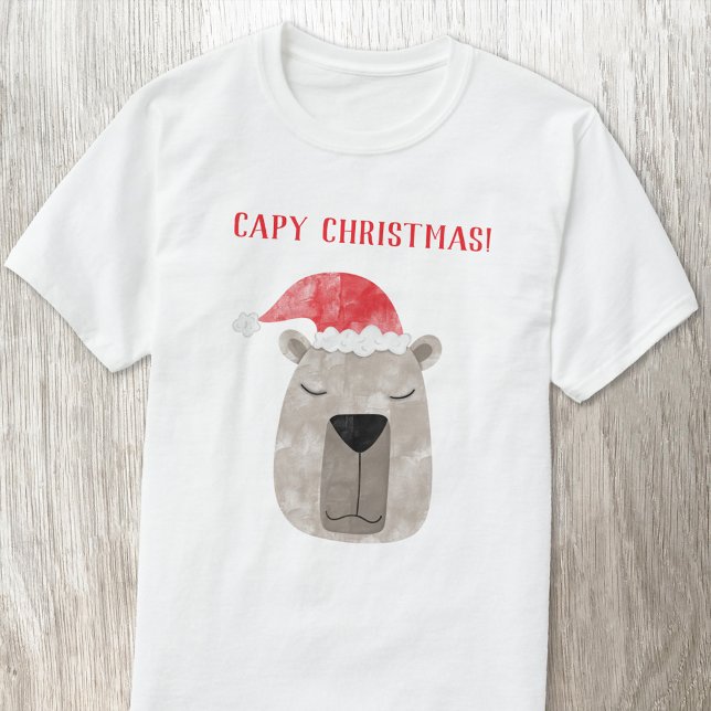 Roligt Capybara Personlig jul T Shirt (Fun capybara Christmas Santa hat winter holidays t-shirt)