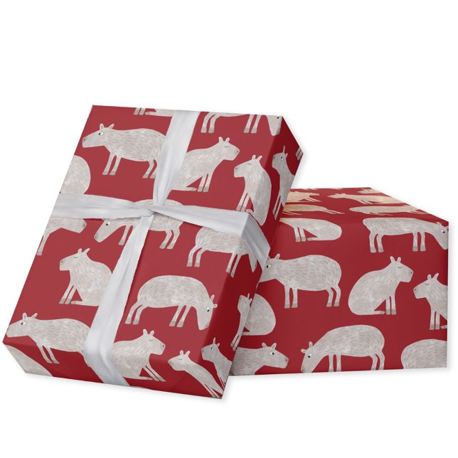 Roligt Capybara Red-jul Presentpapper (Fun capybara red pattern Christmas gift wrap for the winter holidays.)