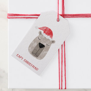 Roligt Capybara Santa Hat-jul Presentetikett