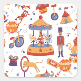 Roligt Carnival Kids' Birthday Circus Mönster Squa Fyrkantigt Klistermärke