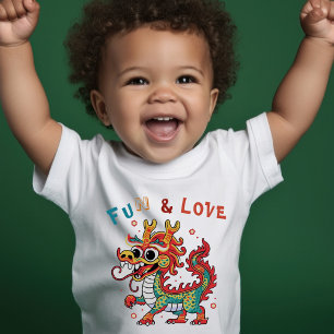 Roligt Carton Dragon Kinesisk nyårsgåva för Fu Kid T Shirt