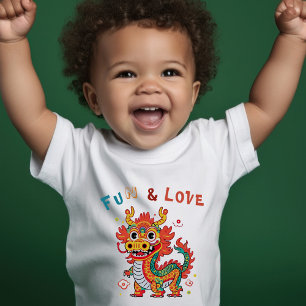 Roligt Carton Dragon Kinesisk nyårsgåva för Fu Kid T Shirt