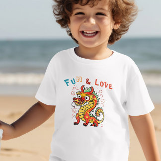 Roligt Carton Dragon Kinesisk nyårsgåva för Fu Kid T Shirt