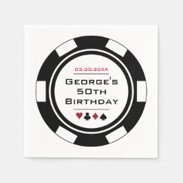 Roligt Casino Poker Chip i Black and White Birthda Pappersservett
