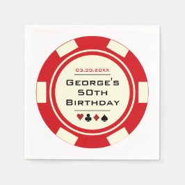 Roligt Casino Poker Chip i Red and Cream Birthday Pappersservett