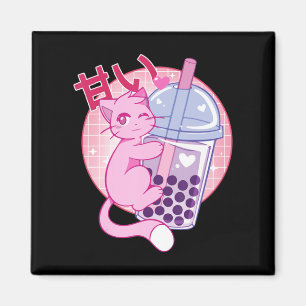 Roligt Cat Boba Tea Bubble Tea Anime Kawaii Gift G Magnet