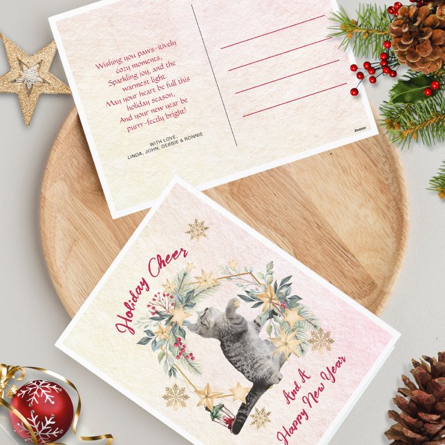 Roligt Cat Guld Snöflingor Gott nytt år jul Helg Vykort (Skapare uppladdad)