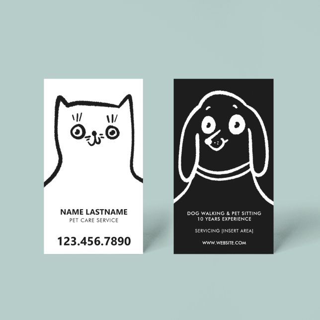 Roligt Cat Hund Black White Pet Service Visitkort (Skapare uppladdad)