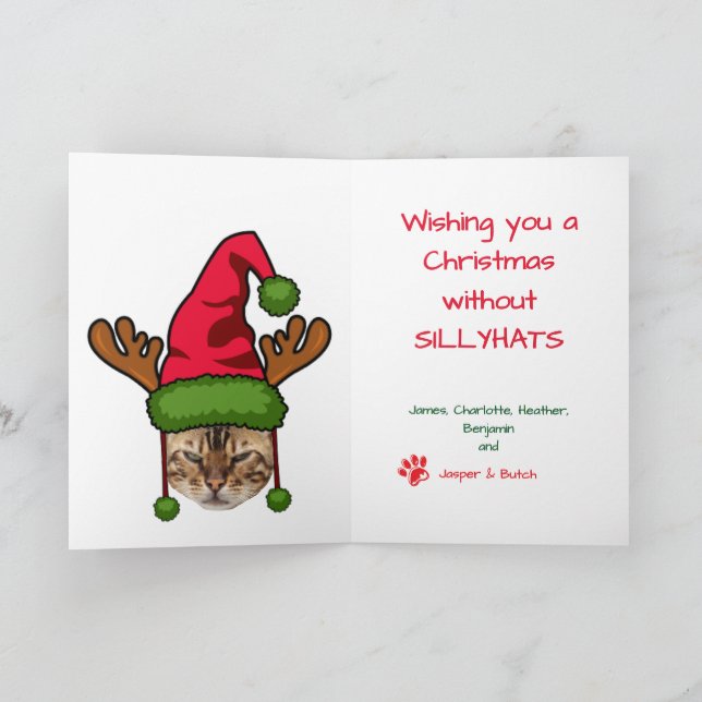 Roligt Cat in Funny Hat Photo Personalize jul Kort (Inuti)