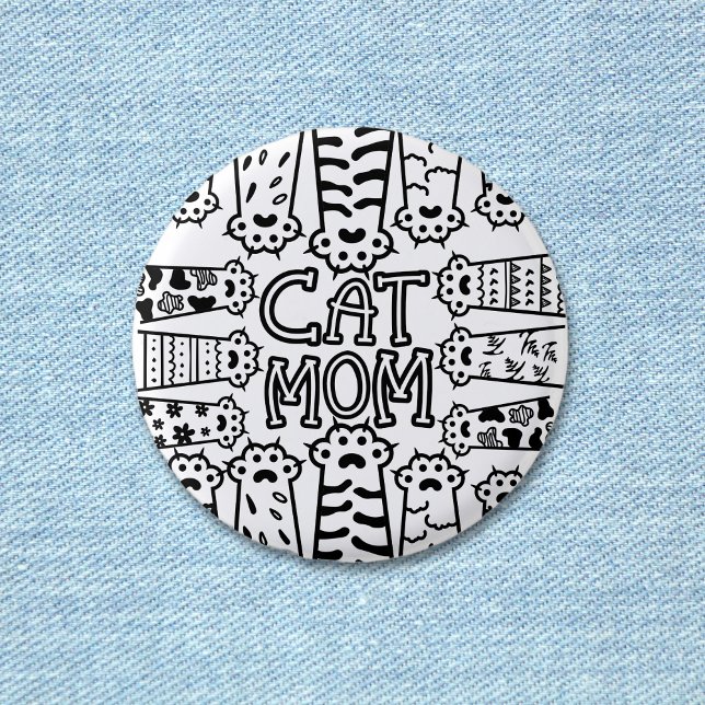 Roligt Cat Mamma för fettöverdrag Knapp (Fun Cat Mom For Cat Lovers Button)