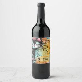 Roligt Cat Modern Stil Vinflaska Etikett