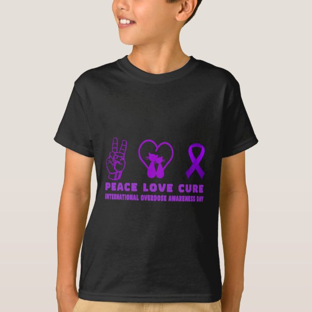 Roligt Cat Peace Kärlek Cure - stöd för ökad medve T Shirt (Framsida)