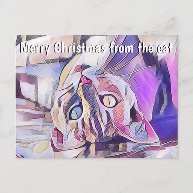 Roligt Cat Pop Art God jul Holiday Greetings Vykort (Framsida)