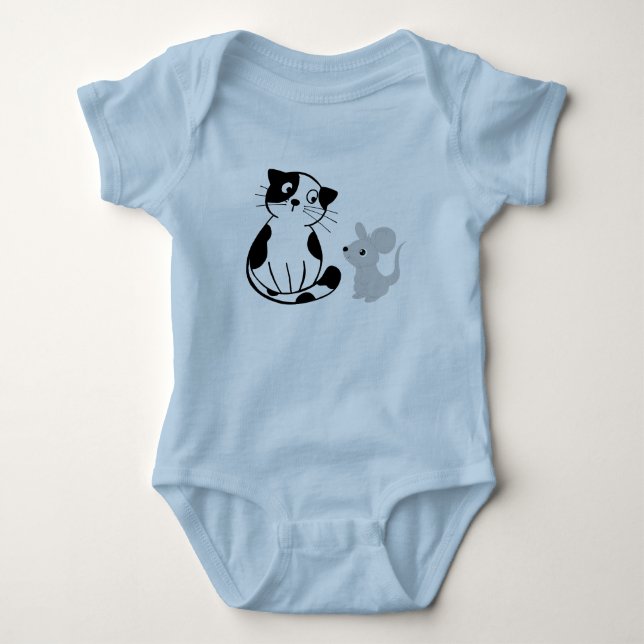 Roligt Cat & Råtta Graphic Light Blue Baby Bodydre T Shirt (Framsida)