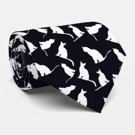 Roligt Cat Silhouette White and Black Djurälskare Slips