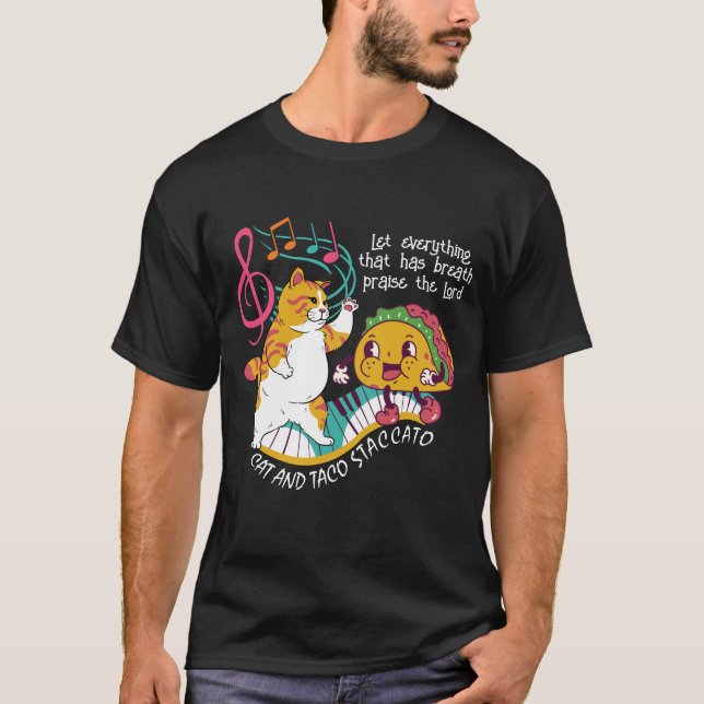 Roligt CAT TACO STACCATO Christian T Shirt (Framsida)