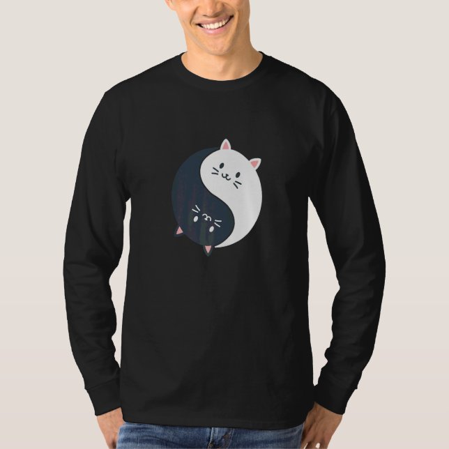 Roligt Cat Yin och Yang T Shirt (Framsida)
