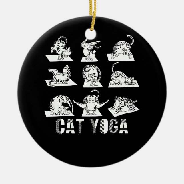 Roligt Cat Yoga-matta som gör Yoga-lägen. Julgransprydnad Keramik (Framsidan)