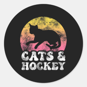 Roligt Cats and Hockey Vintage Retro Hob Runt Klistermärke