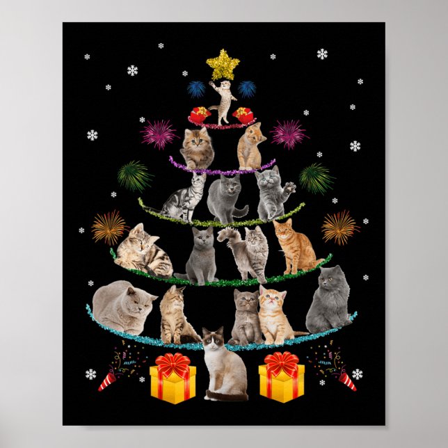 Roligt Cats Julgran Meowy Julafton Cats Träd Light Poster (Framsidan)