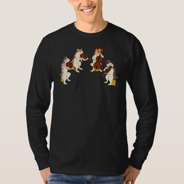 Roligt Cats Pay Violin Cello Music Cat T Shirt (Framsida)