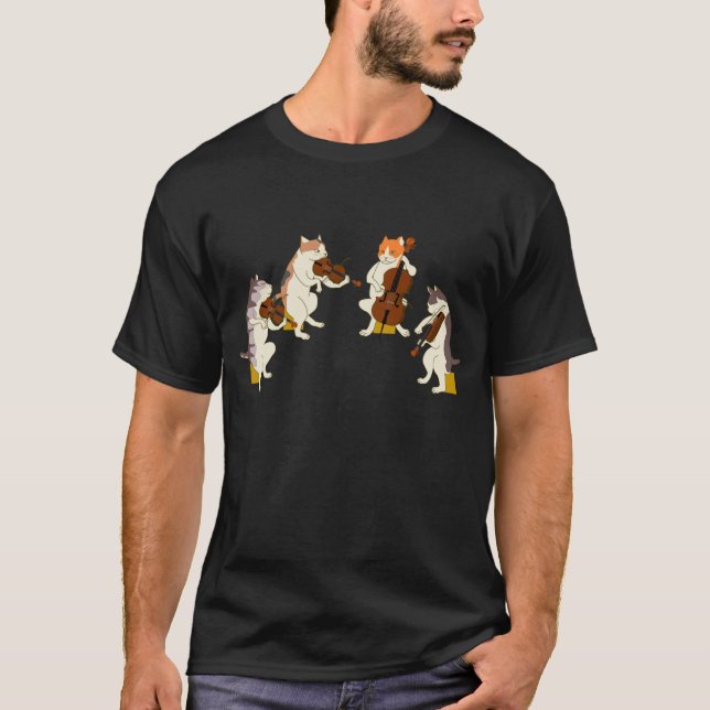 Roligt Cats Puting Violin Cello Music Cat Lover T Shirt (Framsida)