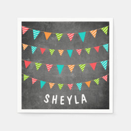 Roligt Chalkboard Bunting Flaggor Namn Födelsedags Pappersservett