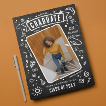 Roligt Chalkboard Doodle Photo Studenten