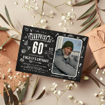 Roligt Chalkboard Doodle Photo Surprise 60:e födel Inbjudningar<br><div class="desc">Laga roligten med vår moderna och funky "Shhh...  Det är en överraskning" 60 Födelsedagsfest inbjudan! Med en liten nostalgi på en rustik kalkbrädesdesign kan du anpassa den med ett personligt foto och party-detaljer. Skapa en omedelbar buzz för din överraskning firande!</div>