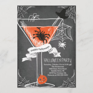 Roligt Chalkboard Spooky Halloween Cocktail Party Inbjudningar
