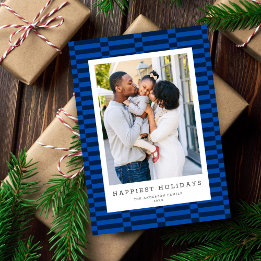 Roligt Checkated Anpassade Färg 1 Photo BLUE Julkort