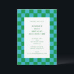 Roligt Checkerboard Blue Grönt Geometric Birthday Inbjudningar<br><div class="desc">Daglig Roligt Modern Födelsedagsfest inbjudan i det geometriska kontrollkortet i blått och Grönt</div>