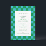 Roligt Checkerboard Blue Grönt Geometric Birthday Inbjudningar<br><div class="desc">Daglig Roligt Modern Födelsedagsfest inbjudan i det geometriska kontrollkortet i blått och Grönt</div>