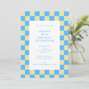 Roligt Checkerboard Light Blue Geometric Birthday Inbjudningar
