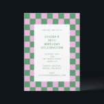 Roligt Checkerboard Rosa Grönt Geometric Birthday Inbjudningar<br><div class="desc">Daglig Roligt Modern schackbräda Geometric Födelsedagsfest inbjudan i Rosa och Grönt</div>