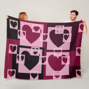 Roligt Checkered Hearts Soft Rosa and Vin Red Red Fleecefilt