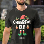Roligt Cheerful Elf roligt julnamn T Shirt<br><div class="desc">Det här superskojet är en självironisk glatt t-shirt, som ingår i en motsvarande familjeklädesplagg med gåvor till varje familjemedlem, och kommer att hjälpa dig att komma in i helgdag. Perfekt för alla julfamiljsamlingar har den här roligten t-shirt en söt elfhatt och ett litet ben, med texten "Cheerful elf" i ett...</div>